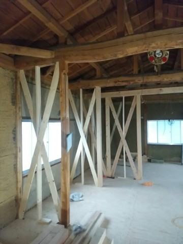 土壁の家,リノベーション改修工事,構造補強、小屋組丸太